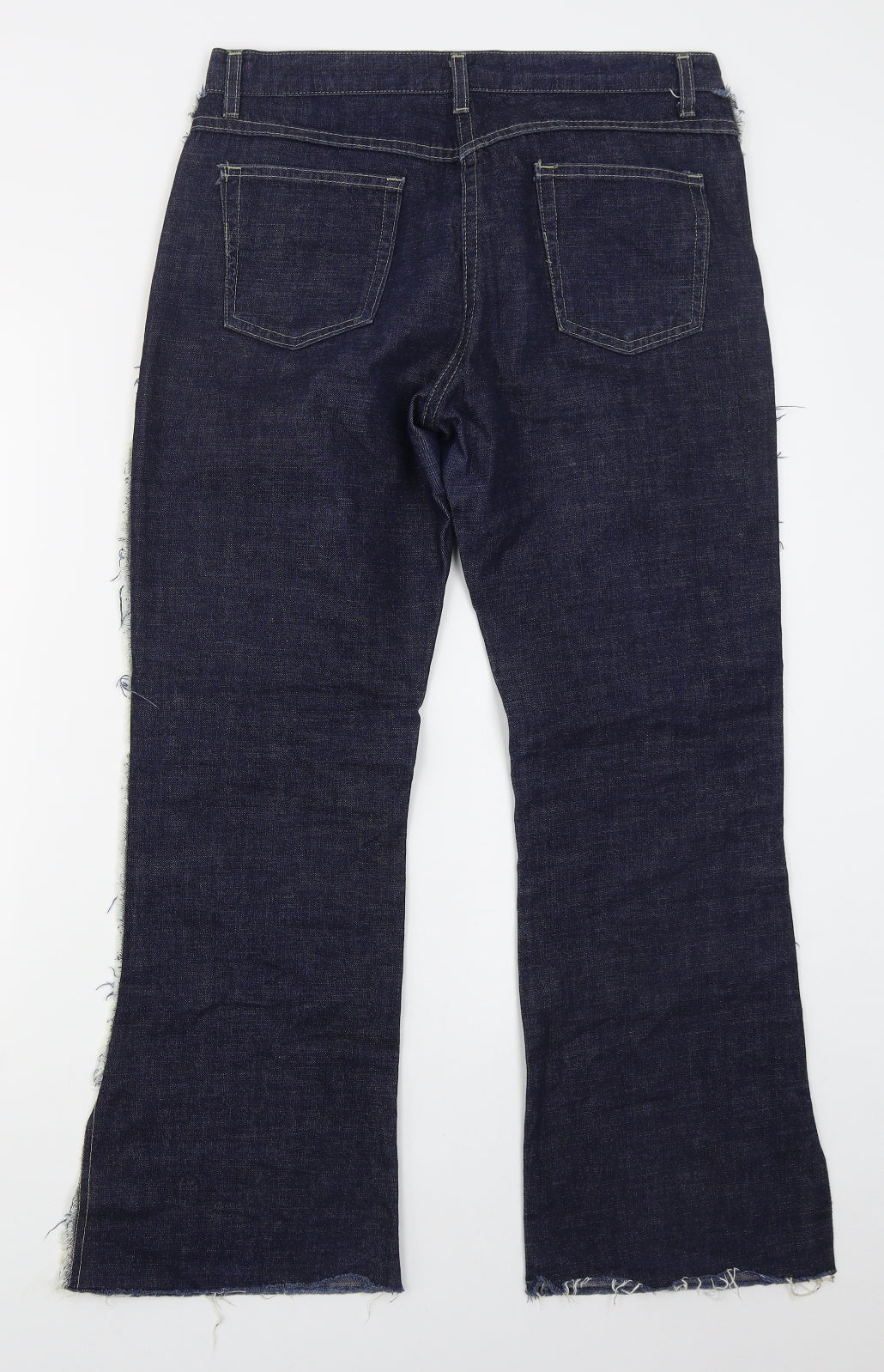 Preworn Womens Blue  Cotton Bootcut Jeans Size 32 in L29 in Regular Button - Frayed Sides and Hem