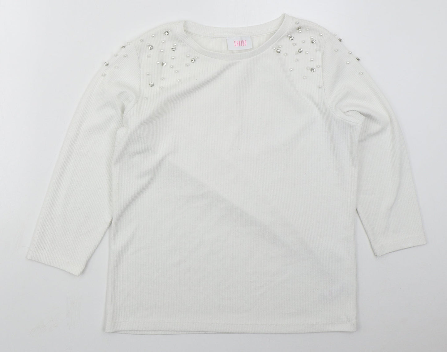 Savior Womens White  Polyester Basic T-Shirt Size L Crew Neck