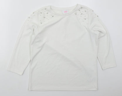 Preloved Savior Womens White  Polyester Basic T-Shirt Size L Crew Neck - Front