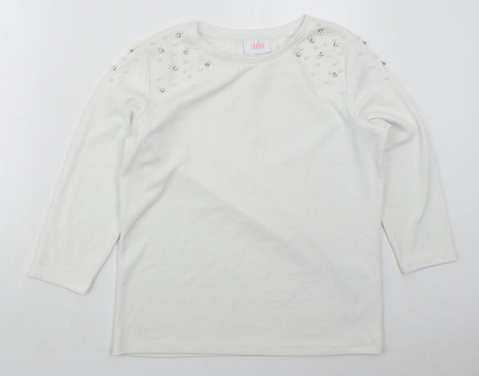 Savior Womens White  Polyester Basic T-Shirt Size L Crew Neck