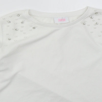 Preloved Savior Womens White  Polyester Basic T-Shirt Size L Crew Neck - Detail