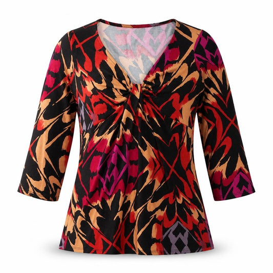 Wallis Womens Black Geometric Viscose Basic T-Shirt Size 8 V-Neck