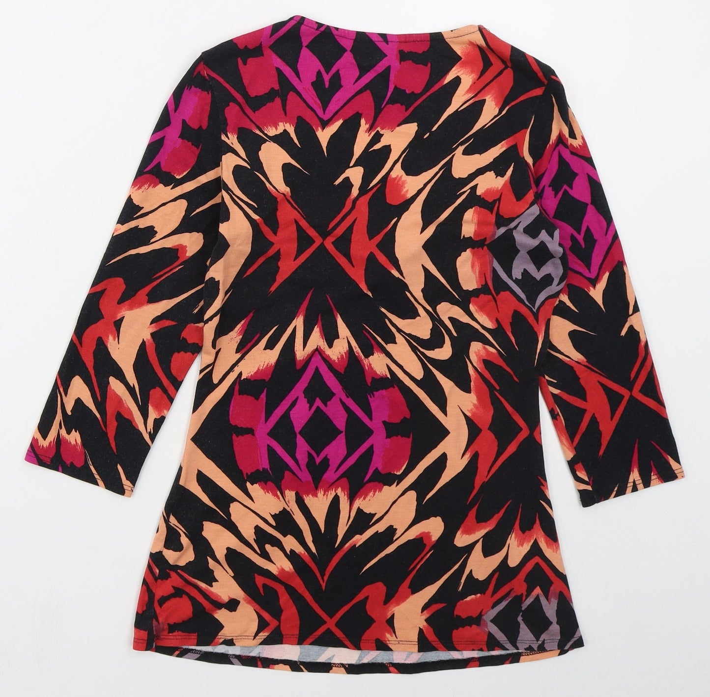 Wallis Womens Black Geometric Viscose Basic T-Shirt Size 8 V-Neck