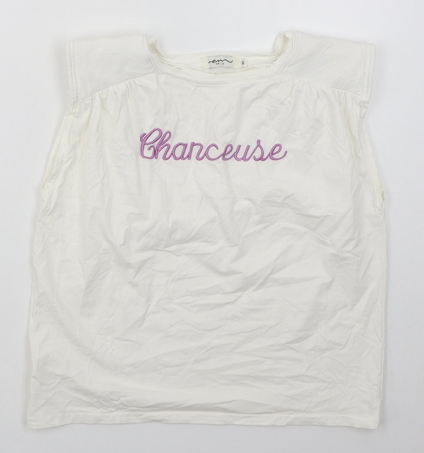 Emi Jo Womens White  Cotton Basic T-Shirt Size S Round Neck - Chanceuse