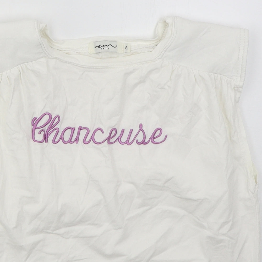 Emi Jo Womens White  Cotton Basic T-Shirt Size S Round Neck - Chanceuse