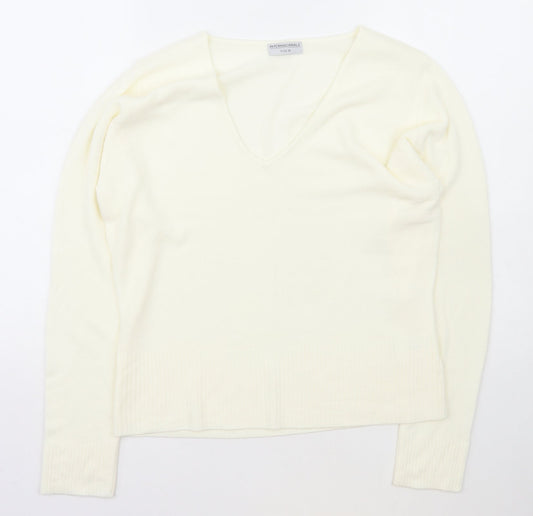 Internacionale Womens Ivory V-Neck  Acrylic Pullover Jumper Size 16