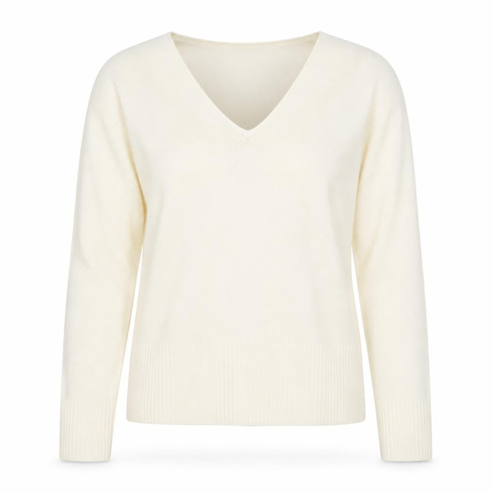 Internacionale Womens Ivory V-Neck  Acrylic Pullover Jumper Size 16