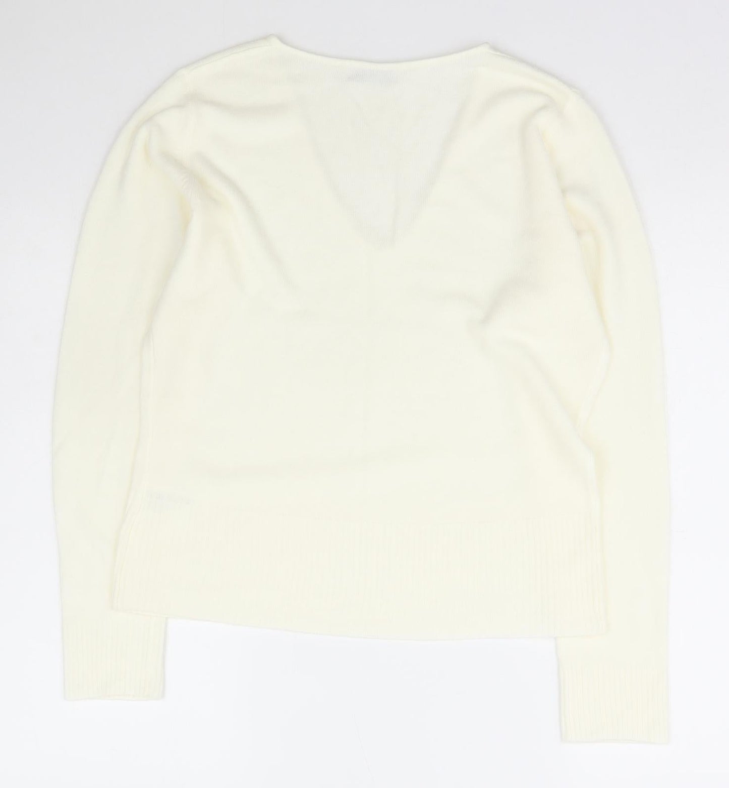 Internacionale Womens Ivory V-Neck  Acrylic Pullover Jumper Size 16