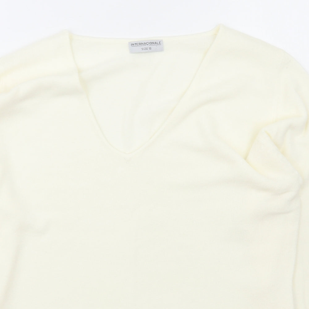 Internacionale Womens Ivory V-Neck  Acrylic Pullover Jumper Size 16