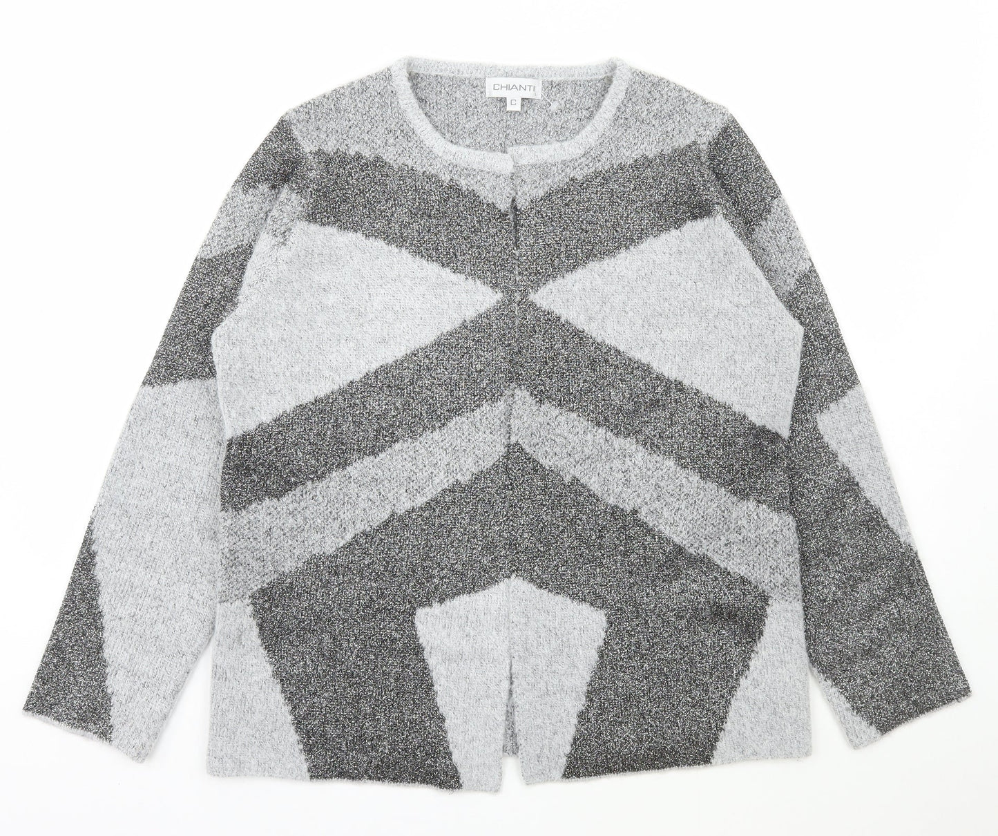 Chianti Womens Grey Scoop Neck Geometric Acrylic Cardigan Jumper Size L