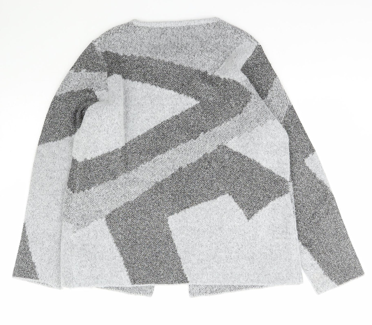 Chianti Womens Grey Scoop Neck Geometric Acrylic Cardigan Jumper Size L
