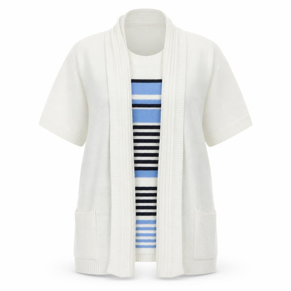 Beaumonde Womens Ivory Collared Striped Acrylic Pullover Jumper Size M