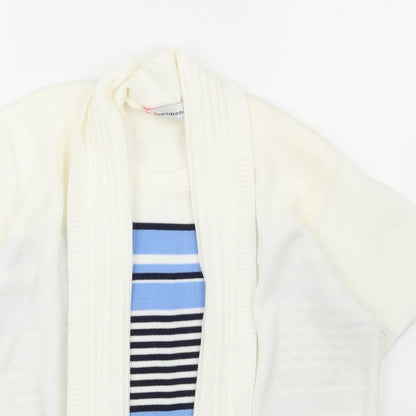 Beaumonde Womens Ivory Collared Striped Acrylic Pullover Jumper Size M