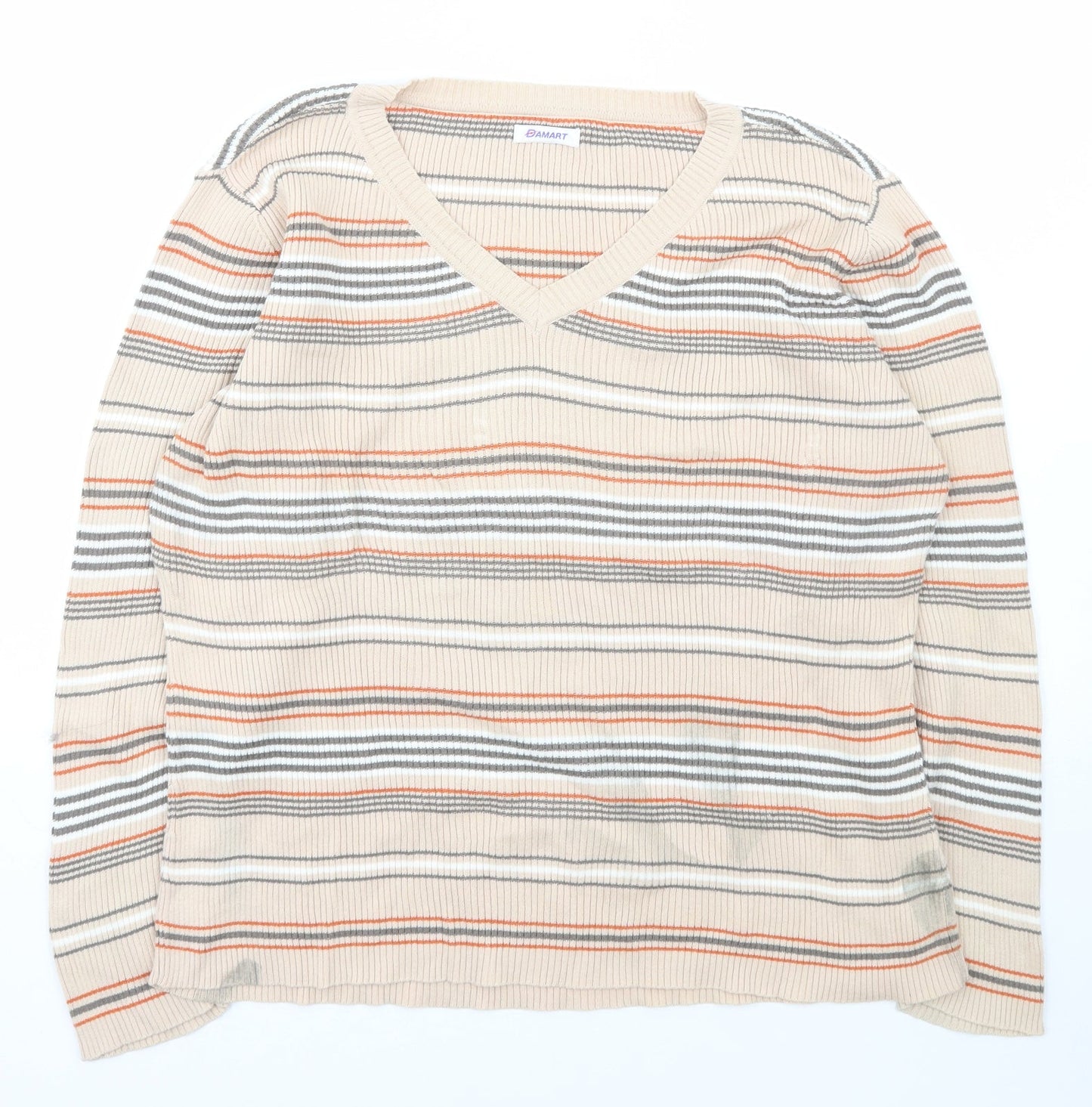 Damart Womens Multicoloured V-Neck Striped Cotton Pullover Jumper Size L
