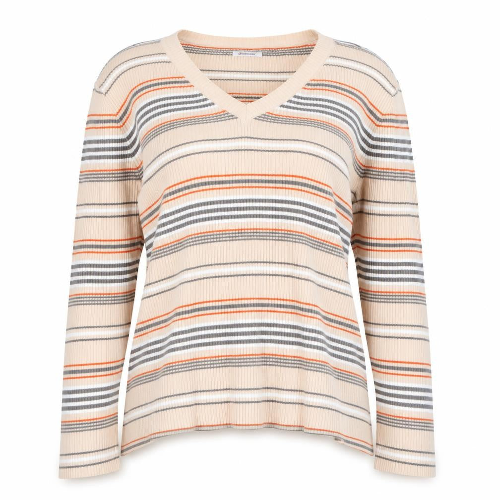 Damart Womens Multicoloured V-Neck Striped Cotton Pullover Jumper Size L