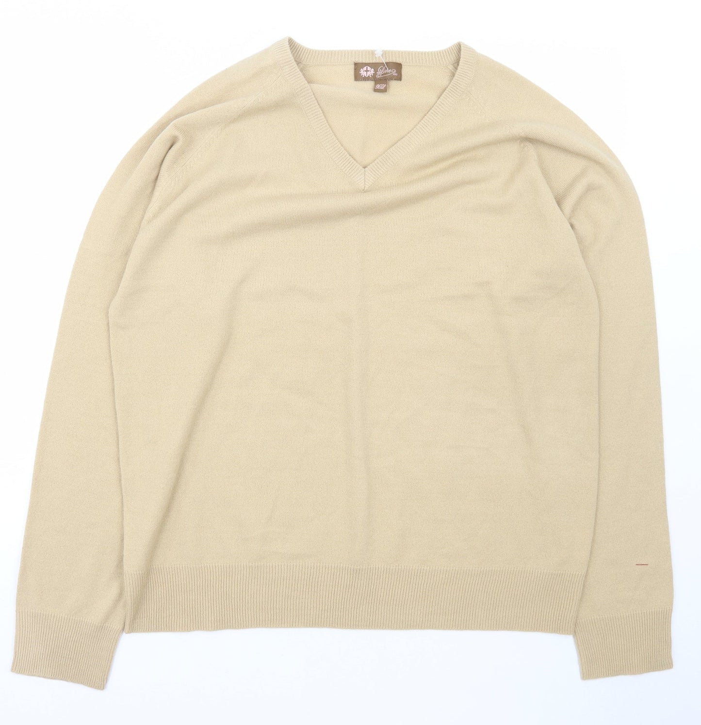 Lime Mens Beige V-Neck  Acrylic Pullover Jumper Size XL