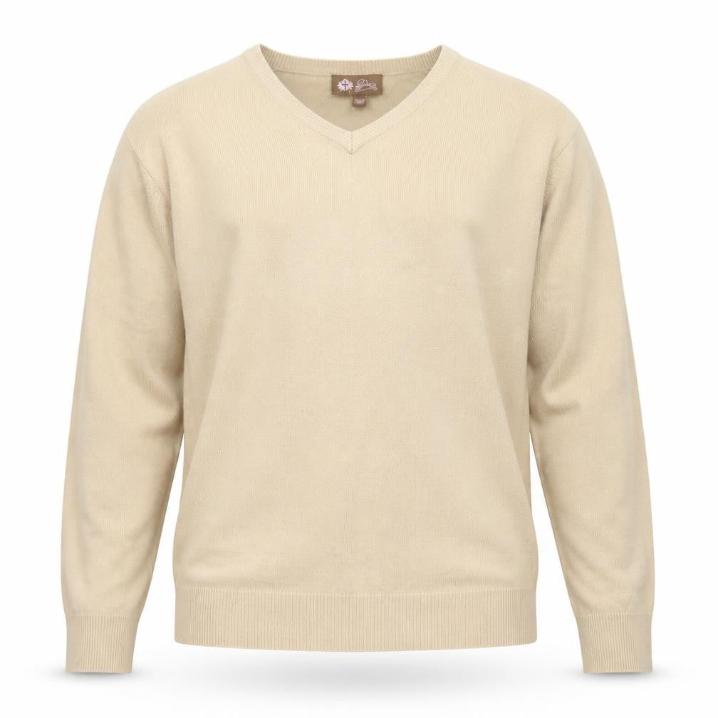 Lime Mens Beige V-Neck  Acrylic Pullover Jumper Size XL