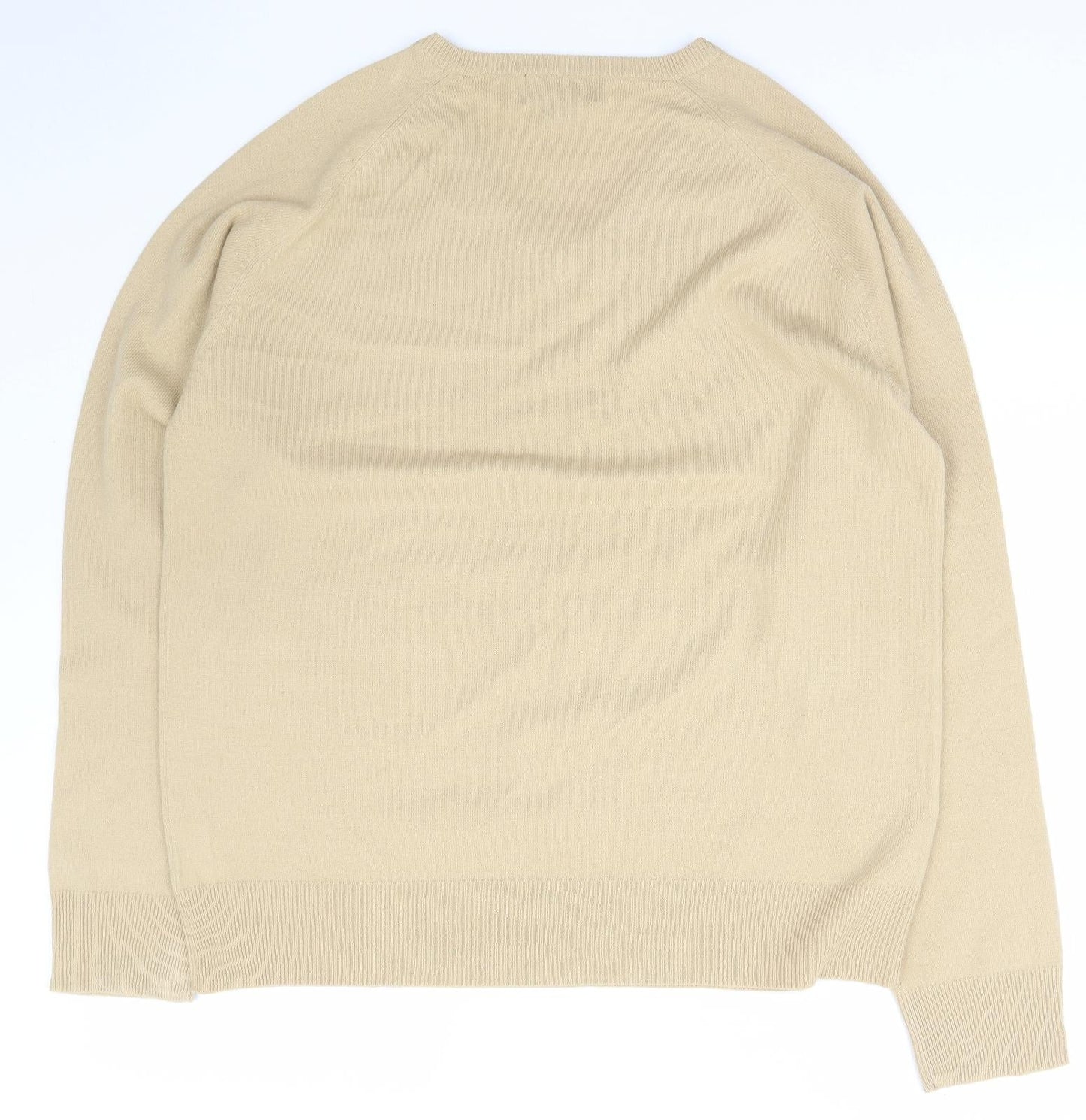 Lime Mens Beige V-Neck  Acrylic Pullover Jumper Size XL