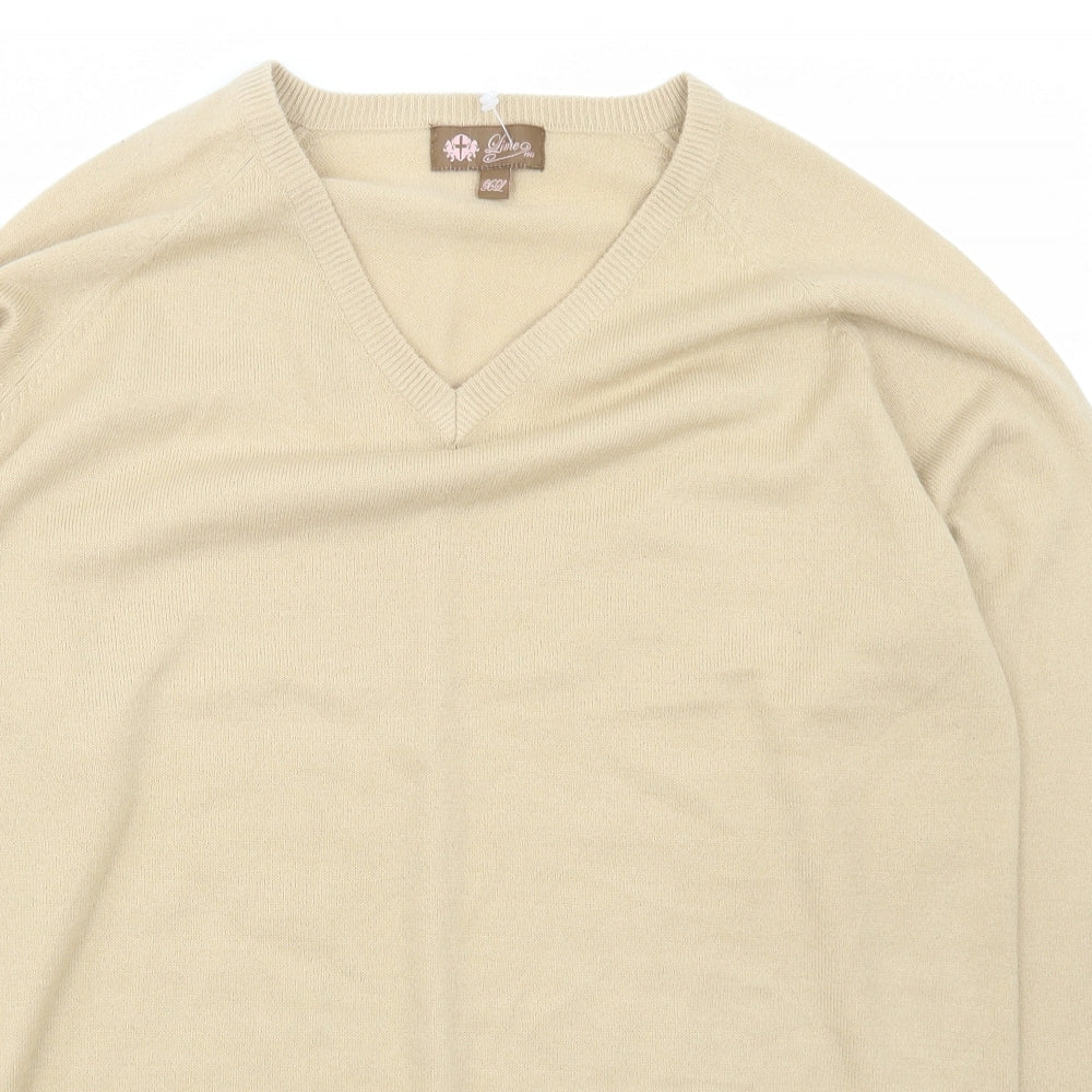 Lime Mens Beige V-Neck  Acrylic Pullover Jumper Size XL