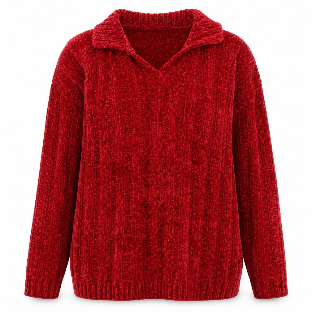 Essentials Womens Red Collared  Acrylic Pullover Jumper Size L