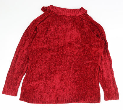 Essentials Womens Red Collared  Acrylic Pullover Jumper Size L