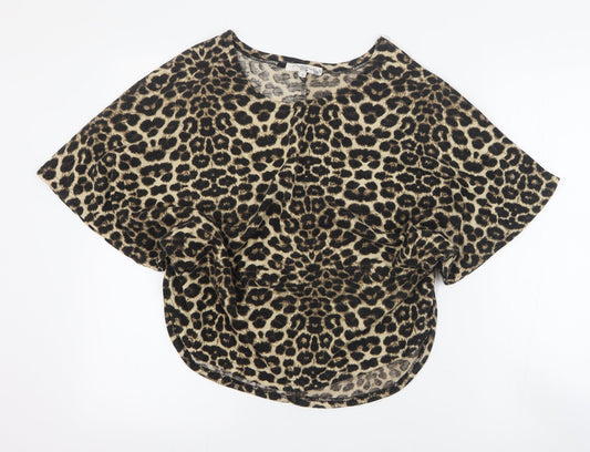 New Look Womens Brown Round Neck Animal Print Polyester Pullover Jumper Size S
