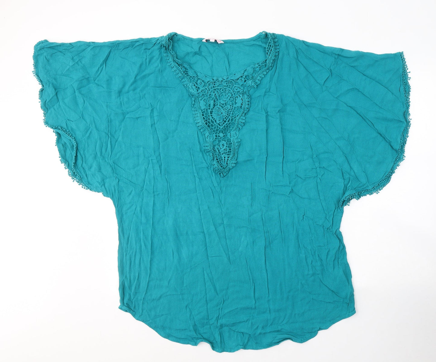 Butterfly Womens Blue  Viscose Basic T-Shirt Size 14 V-Neck