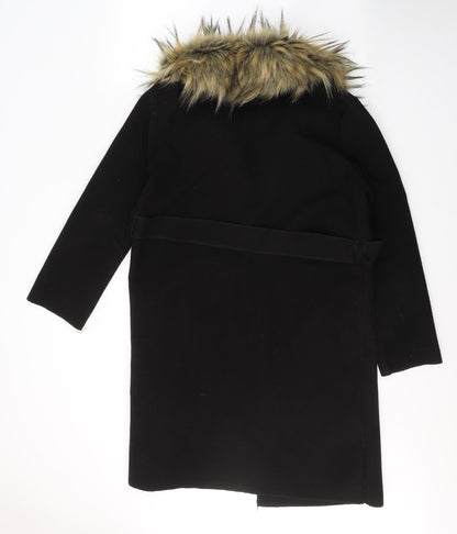 Preloved Made in Italy Womens Black   Overcoat Coat Size S  Tie - Back