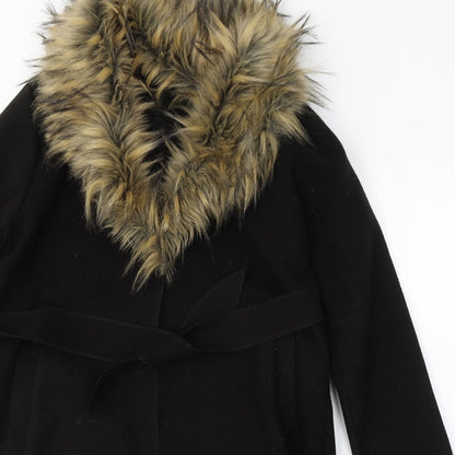 Preloved Made in Italy Womens Black   Overcoat Coat Size S  Tie - Detail