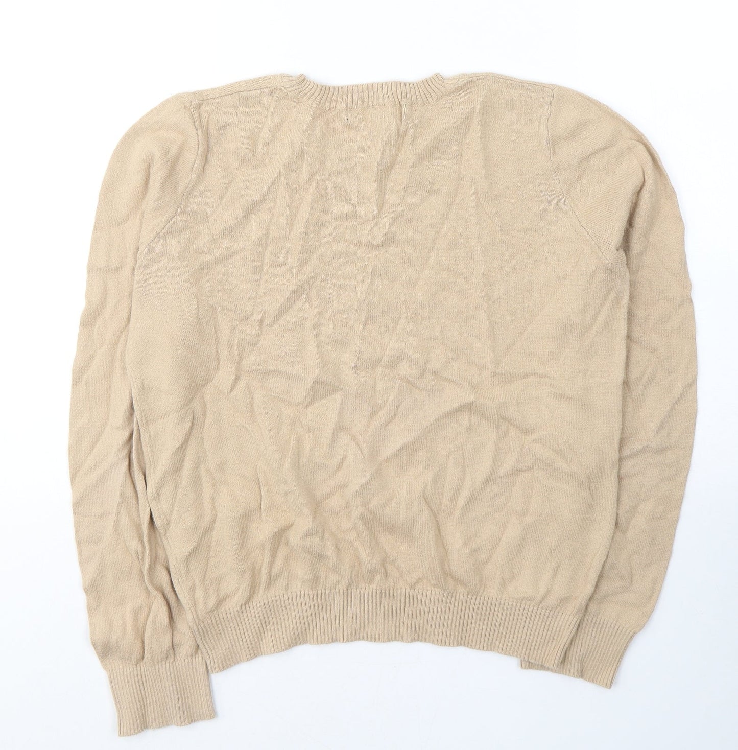 FOREVER 21 Womens Beige  Acrylic Jersey T-Shirt Size M V-Neck