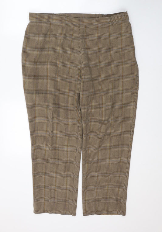 Marks and Spencer Womens Beige Houndstooth Polyester Cropped Trousers Size 20 L26 in Regular Zip