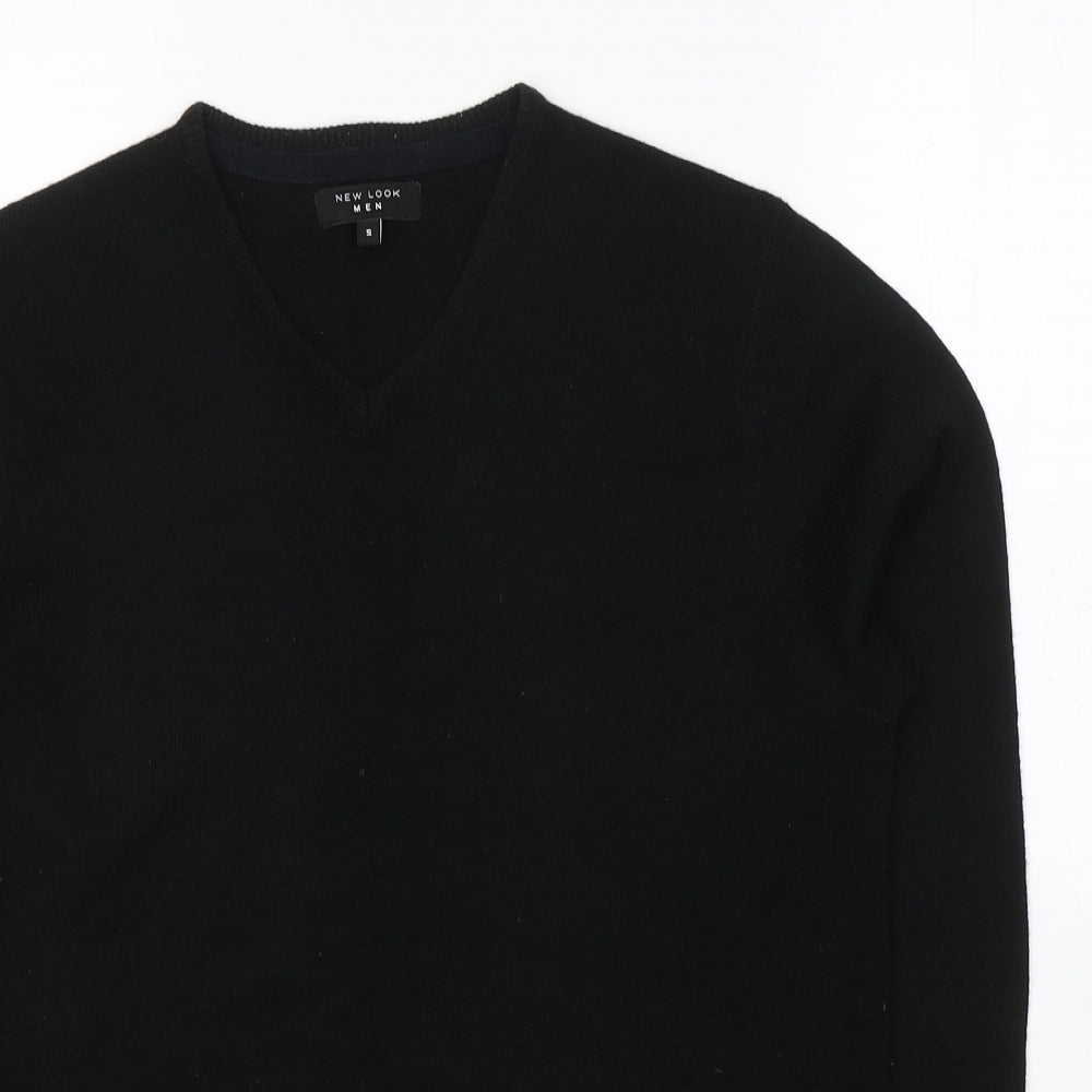 New Look Mens Black V-Neck  Acrylic Pullover Jumper Size S