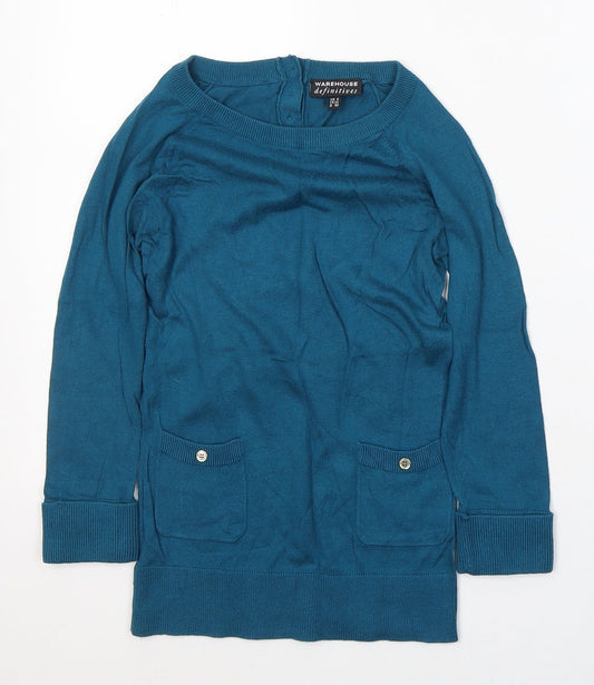 Warehouse Womens Blue  Cotton Jersey T-Shirt Size 6 Round Neck