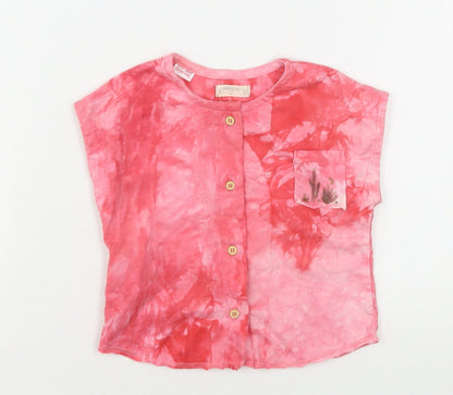 Preloved Mango Girls Pink  Cotton Basic Button-Up Size 12-18 Months Round Neck - Front