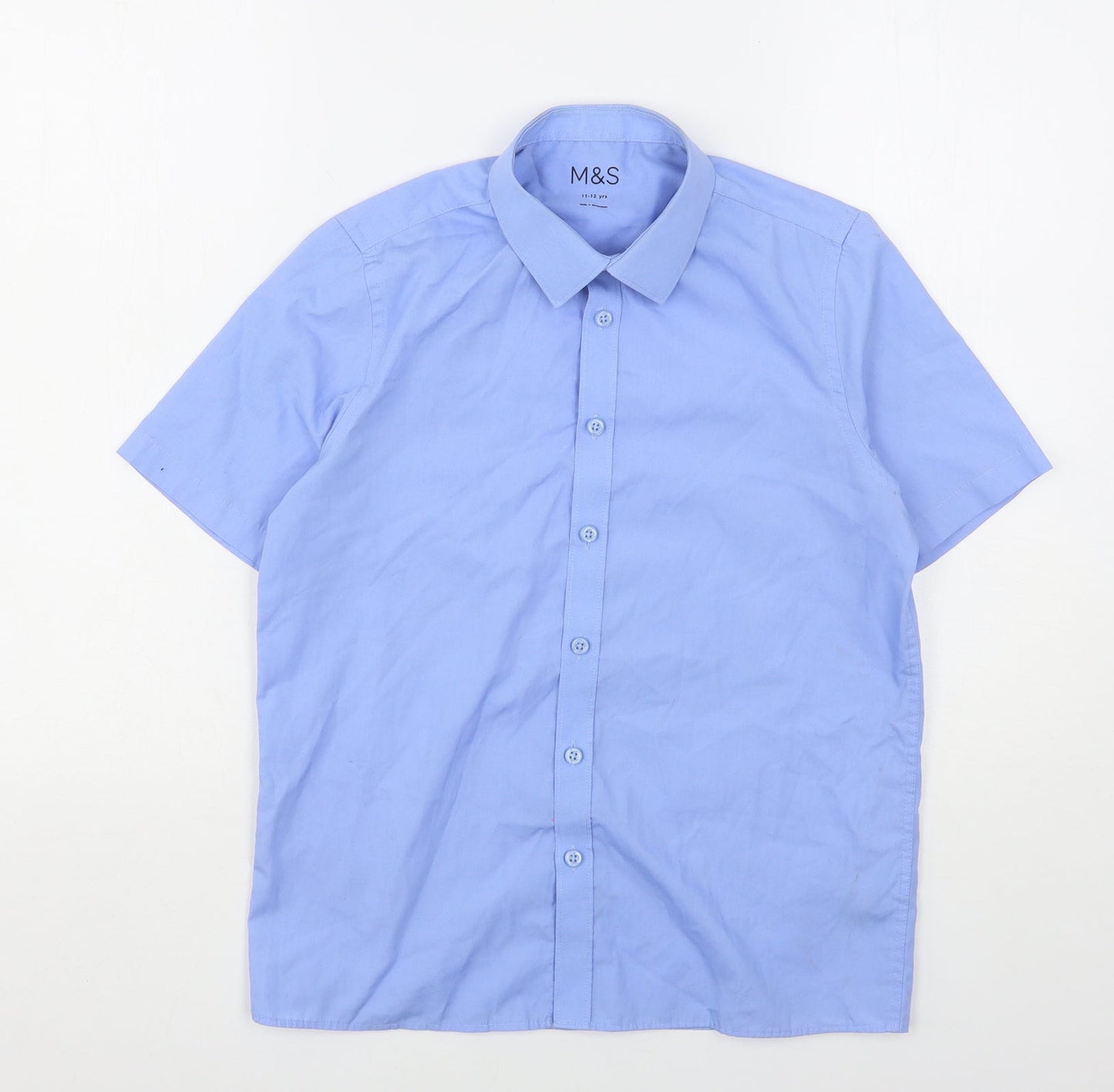 Marks and Spencer Boys Blue  Polyester Basic Button-Up Size 11-12 Years Collared  - School Wear