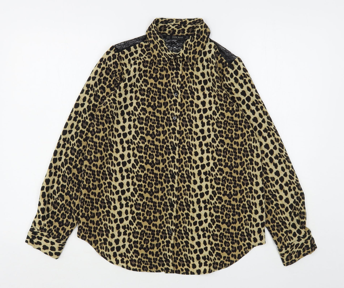 Zara Womens Multicoloured Animal Print Polyester Basic Button-Up Size S Collared
