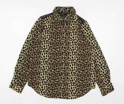 Zara Womens Multicoloured Animal Print Polyester Basic Button-Up Size S Collared