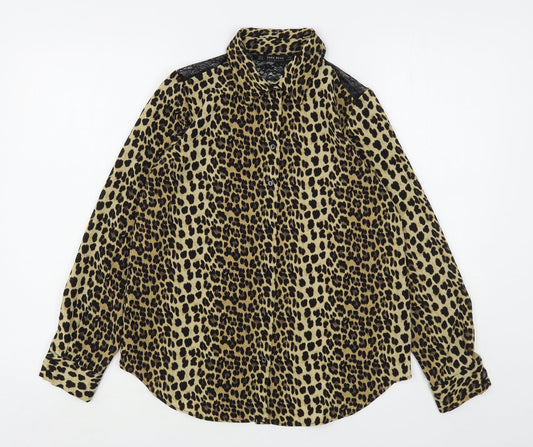 Zara Womens Multicoloured Animal Print Polyester Basic Button-Up Size S Collared