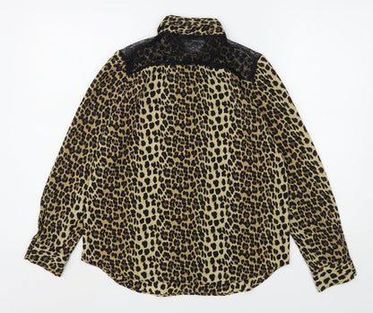 Zara Womens Multicoloured Animal Print Polyester Basic Button-Up Size S Collared
