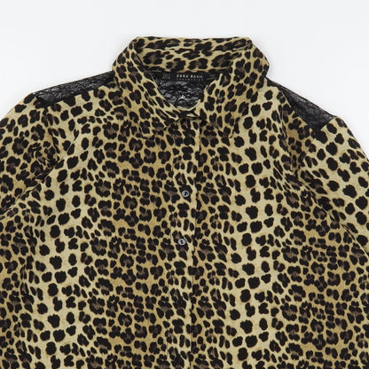 Zara Womens Multicoloured Animal Print Polyester Basic Button-Up Size S Collared