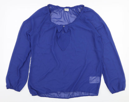 ESPRIT Womens Blue  Polyester Basic Blouse Size 14 Round Neck