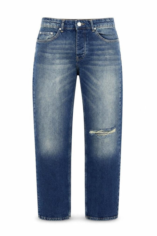 BoohooMAN Mens Blue  Cotton Straight Jeans Size 32 in L32 in Regular Zip