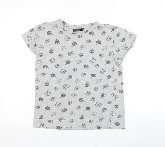 Bershka Boys Grey  Cotton Basic T-Shirt Size M Round Neck Pullover - Monster