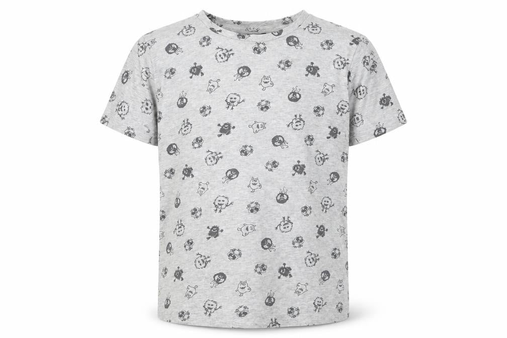 Bershka Boys Grey  Cotton Basic T-Shirt Size M Round Neck Pullover - Monster
