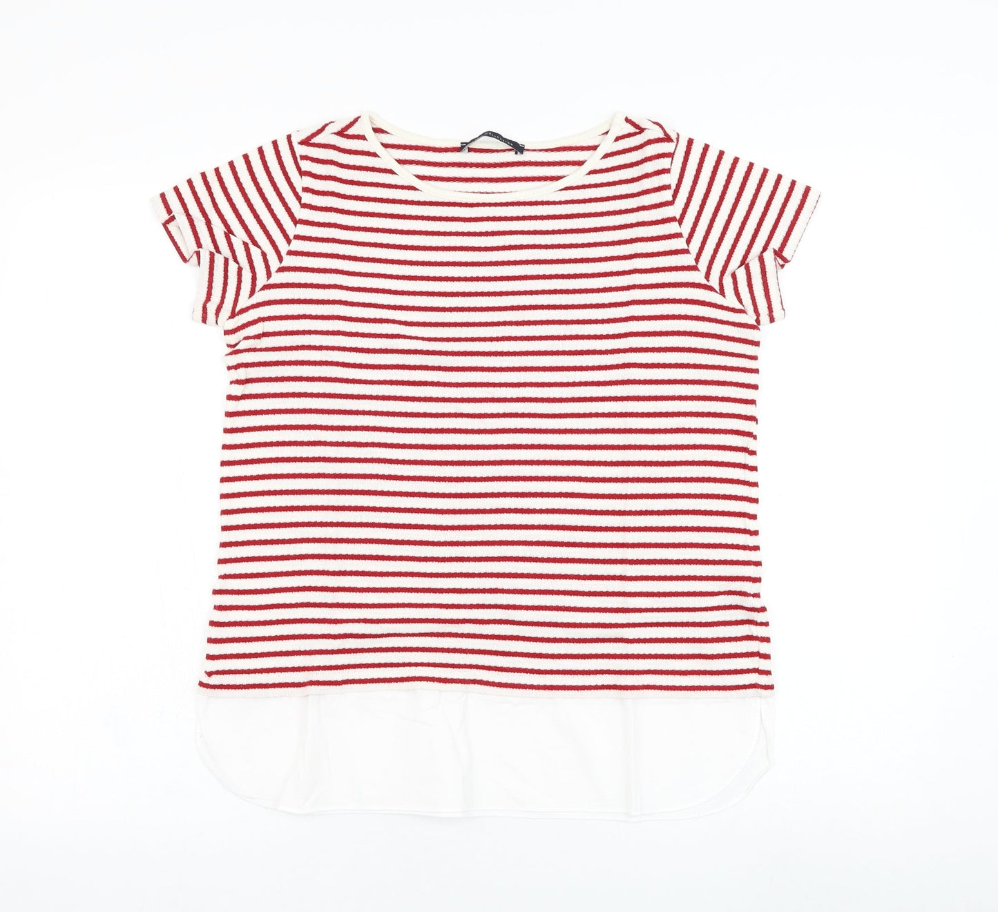 Marks and Spencer Womens White Round Neck Striped Cotton Pullover Jumper Size 12
