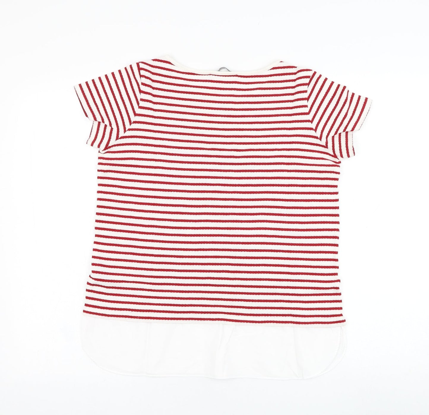 Marks and Spencer Womens White Round Neck Striped Cotton Pullover Jumper Size 12