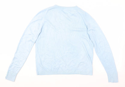 Mia Moda Womens Blue Round Neck  Acrylic Pullover Jumper Size L