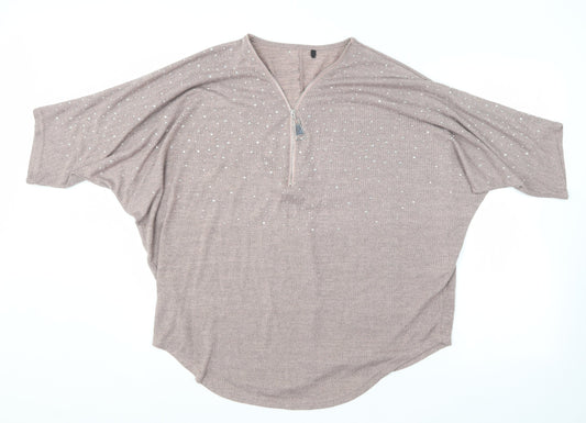 Preworn Womens Purple  Polyester Basic T-Shirt Size M V-Neck