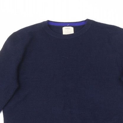 Marks & Spencer Mens Blue Round Neck  Polyester Pullover Jumper Size S