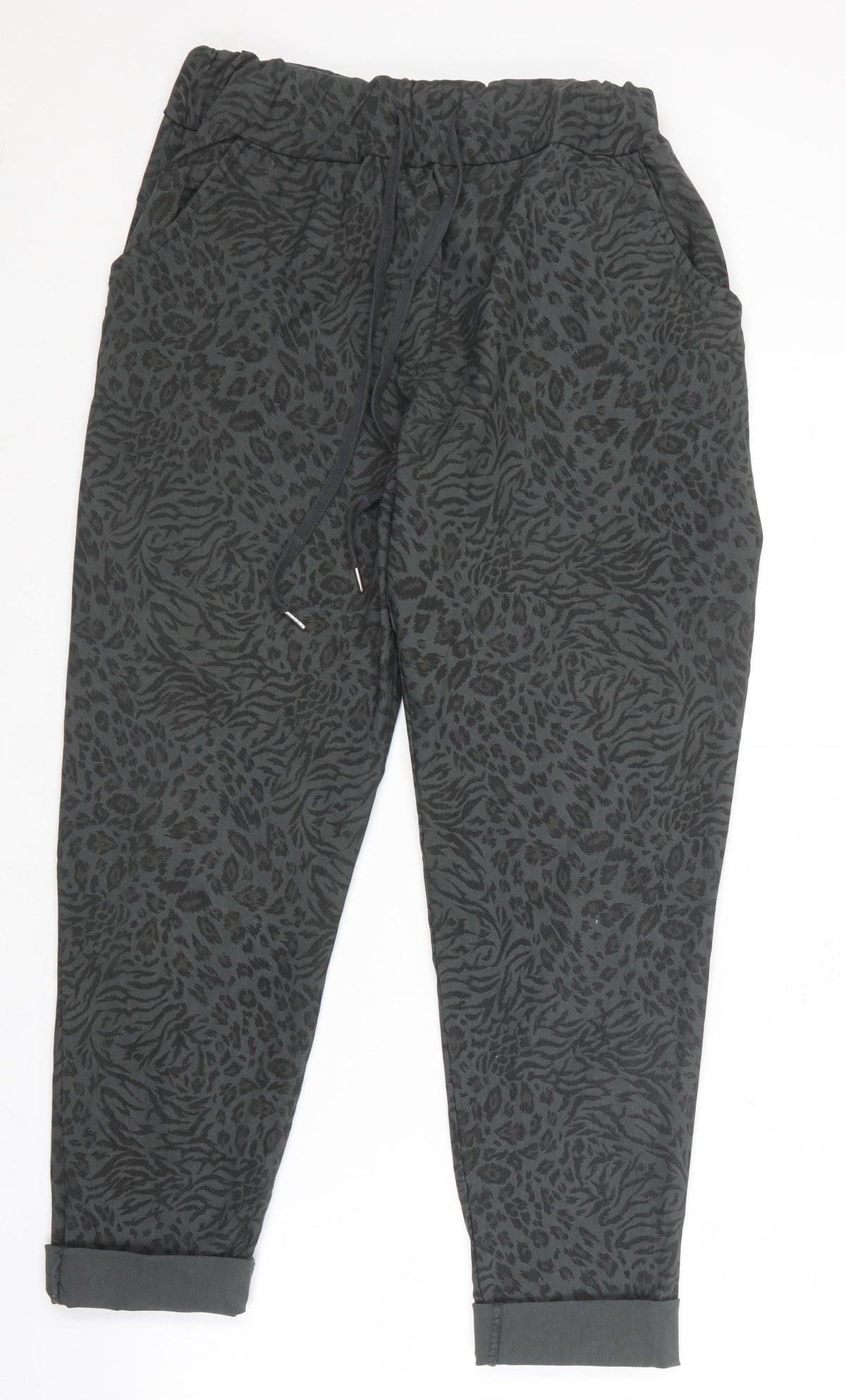 Preworn Womens Green Animal Print Nylon Chino Trousers Size 10 L25 in Regular